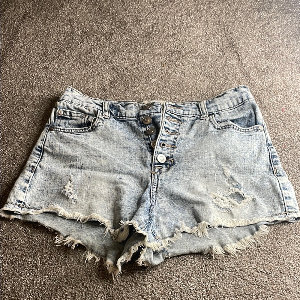Altar'd State Blue Jean Shorts Distressed Frayed Hem